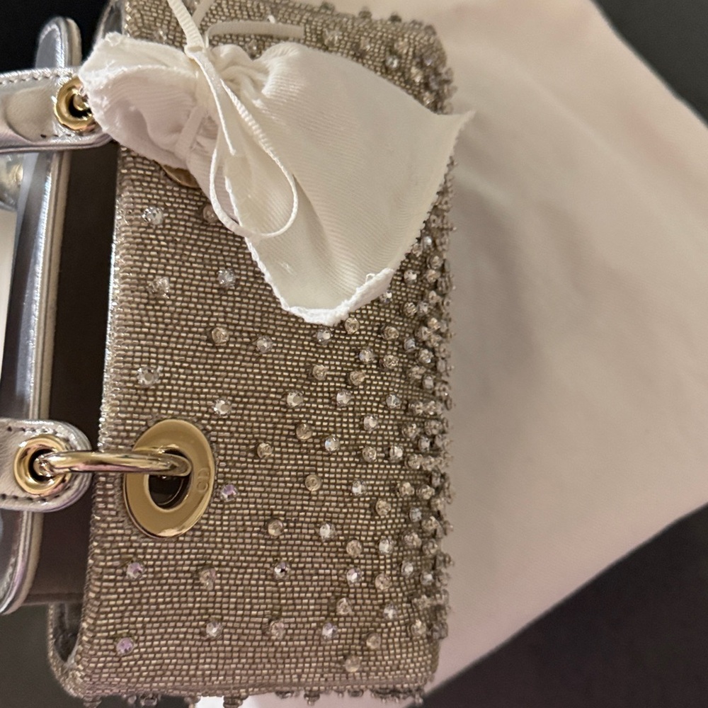 DIOR LADY D-JOY MICRO BAG SILVER-GOLD HW SATIN GRADIENT BEAD EMBROIDERY PRELOVED - Picture 7 of 13
